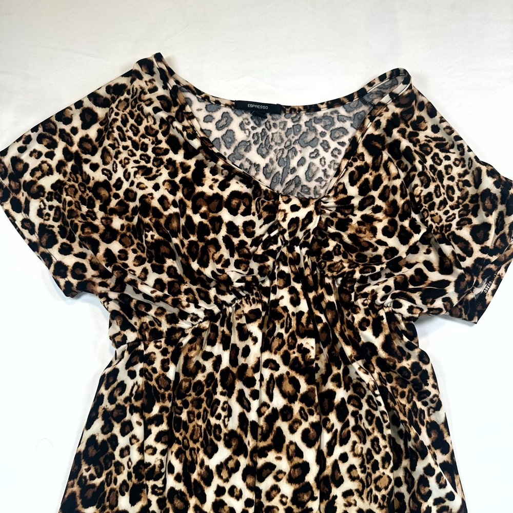 Espresso Dress Women Large Multicolor Leopard Print Handkerchief Hem Front Twist - Picture 3 of 11
